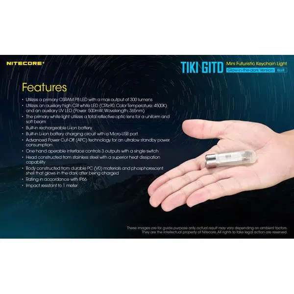 ΦΑΚΟΣ LED NITECORE TIKI GITD Blue, Glow-In-The-Dark, USB- C, 300 lumens - Image 24