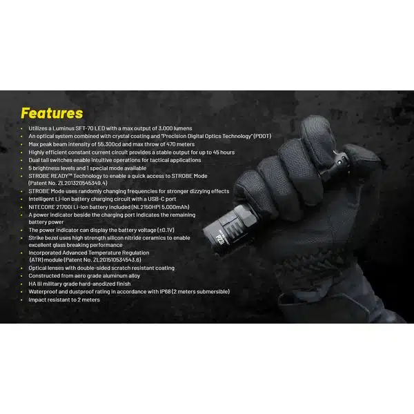 ΦΑΚΟΣ LED NITECORE PRECISE P23i, Tactical, Strobe Ready, 3000lm - Image 27