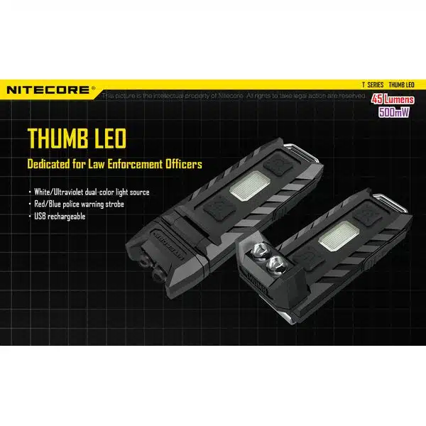 ΦΑΚΟΣ LED NITECORE THUMB LEO, rechargable, 45lumens+500mW UV - Image 2
