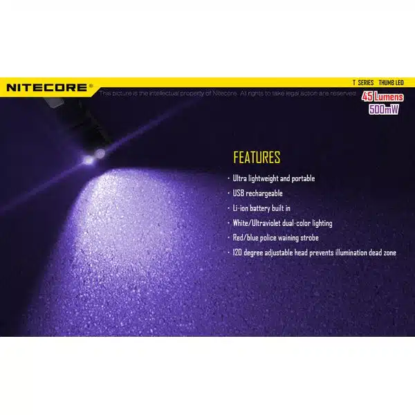 ΦΑΚΟΣ LED NITECORE THUMB LEO, rechargable, 45lumens+500mW UV - Image 13