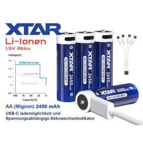 4 Mπαταρίες XTAR AA 1.5V Li-Ion 2450mAh - USB-C - με σταθερή τάση και ένδειξη