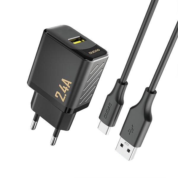 eng_pl_Dudao-A23TEU-2-4A-GaN-USB-A-Wall-Charger-with-USB-A-USB-C-Cable-Black-204497_1_result Φορτιστής τοίχου Dudao A23TEU 2.4A GaN USB-A με καλώδιο USB-A - USB-C - Image 1