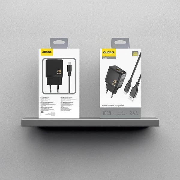 eng_pl_Dudao-A23TEU-2-4A-GaN-USB-A-Wall-Charger-with-USB-A-USB-C-Cable-Black-204497_3_result Φορτιστής τοίχου Dudao A23TEU 2.4A GaN USB-A με καλώδιο USB-A - USB-C - Image 4