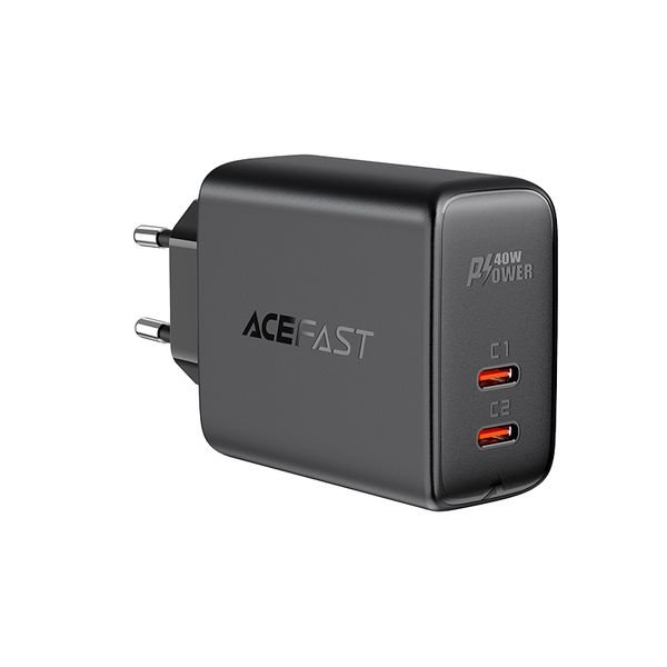Acefast charger 2x USB Type C 40W, PPS, PD, QC 3.0, AFC, FCP black - Image 1