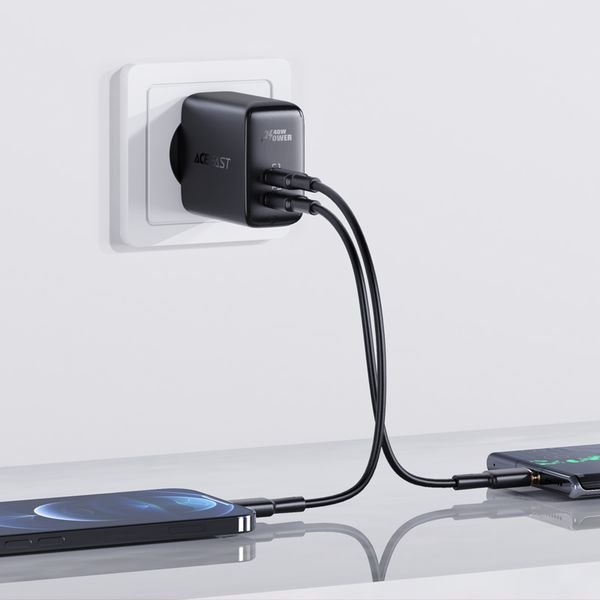 Acefast charger 2x USB Type C 40W, PPS, PD, QC 3.0, AFC, FCP black - Image 5