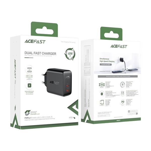 Acefast charger 2x USB Type C 40W, PPS, PD, QC 3.0, AFC, FCP black - Image 6