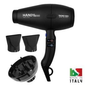 TECNO DRY HANDY 6000 SUPERPOWER BLACK 6000 LINE,Επαγγελματικό Πιστολάκι Μαλλιών Με 2 Στόμια & Φυσούνα 2500 W