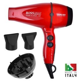TECNO DRY BOSS 6000 RED ULTRA IONIC LINE Επαγγελματικό Πιστολάκι Μαλλιών Με 2 Στόμια & Φυσούνα 2500 W