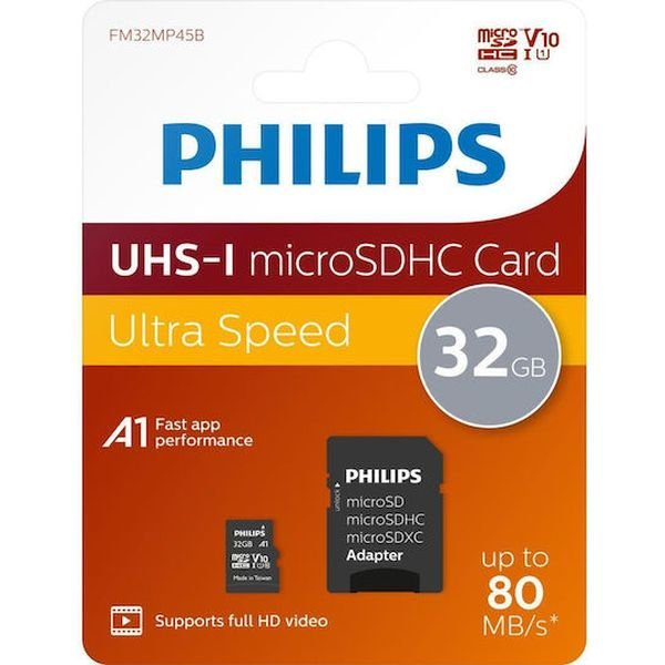 Philips microSDXC 32GB Class 10 U1 UHS-I Mε Aντάπτορα - Image 1
