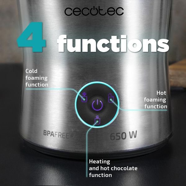 4-functions-copy_result Συσκευή για Ζεστό & Κρύο Αφρόγαλα 0.24 Lt,CECOTEC POWER MOKA SPUME 5000 01518 - Image 2