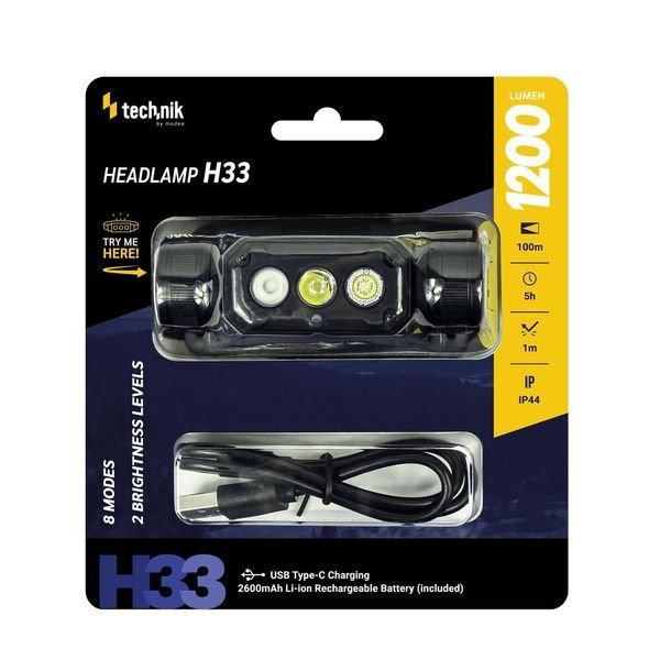 media-1736501313767_result Technik Φακός Κεφαλής H33 SST20 LED Επαναφορτιζόμενος USB-C με Ενσωματωμένη Μπαταρία 1200lm - Image 2
