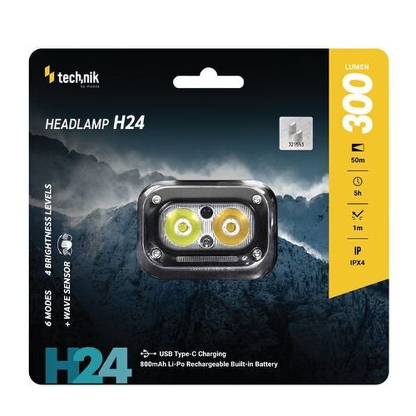 media-1778484444949_result Technik H24 Επαναφορτιζόμενος Φακός Κεφαλής LED USB Type-C IPX4 300 lm - Image 1